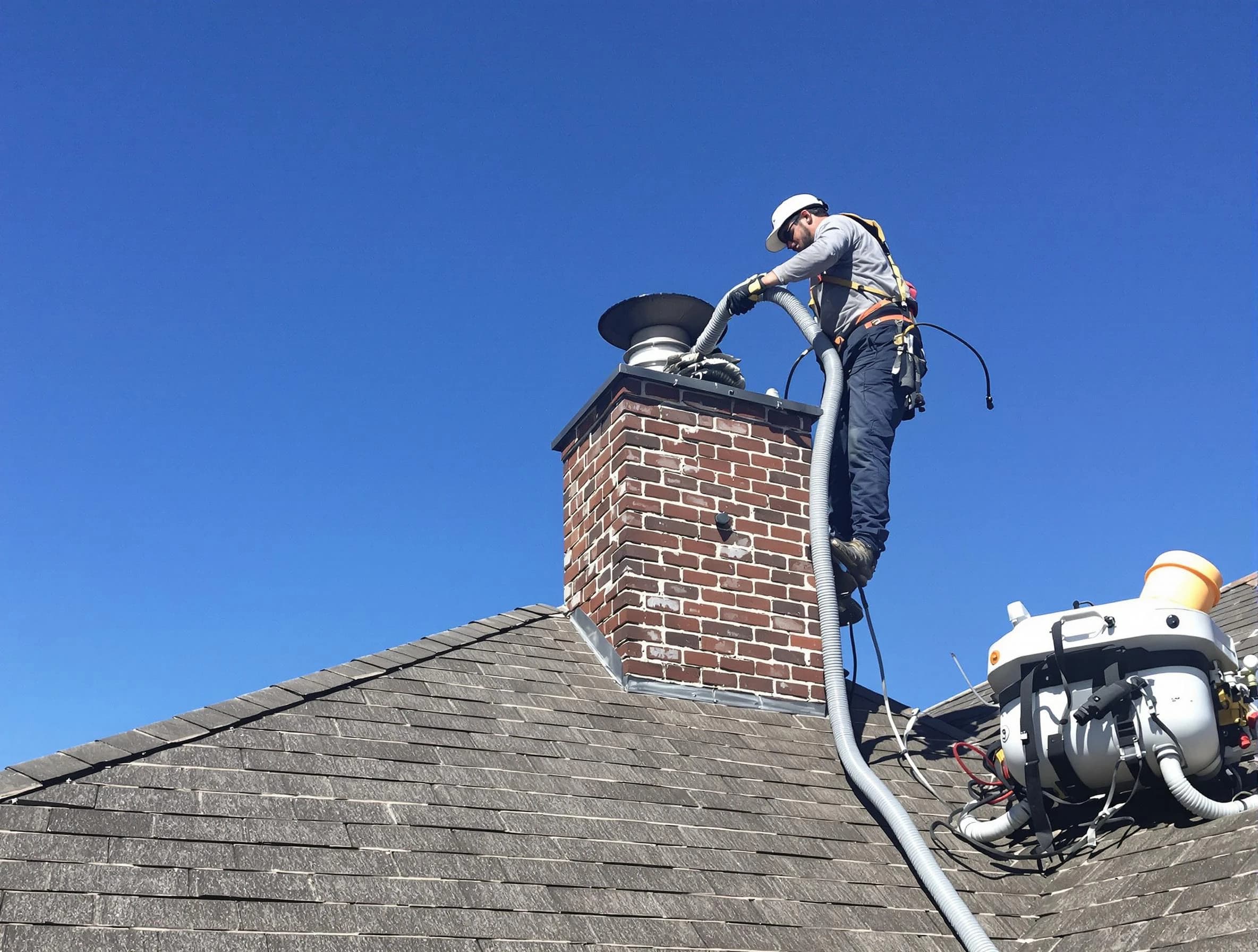 Dedicated Wilkinsburg Chimney Sweep team member cleaning a chimney in Wilkinsburg, PA