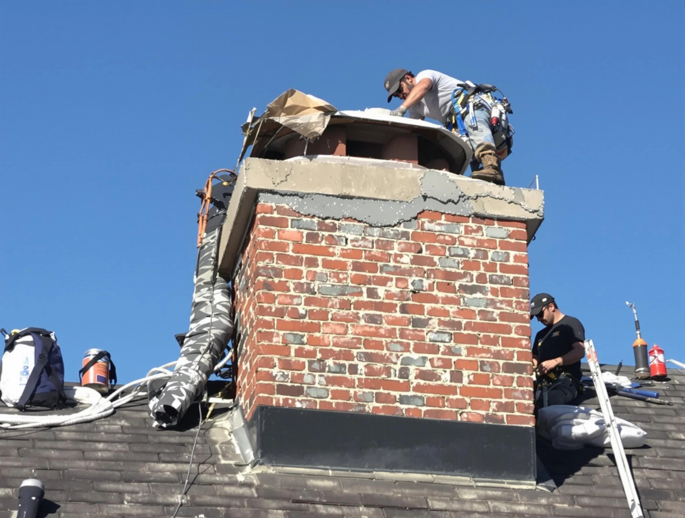 Wilkinsburg Chimney Sweep installing a custom chimney crown in Wilkinsburg, PA
