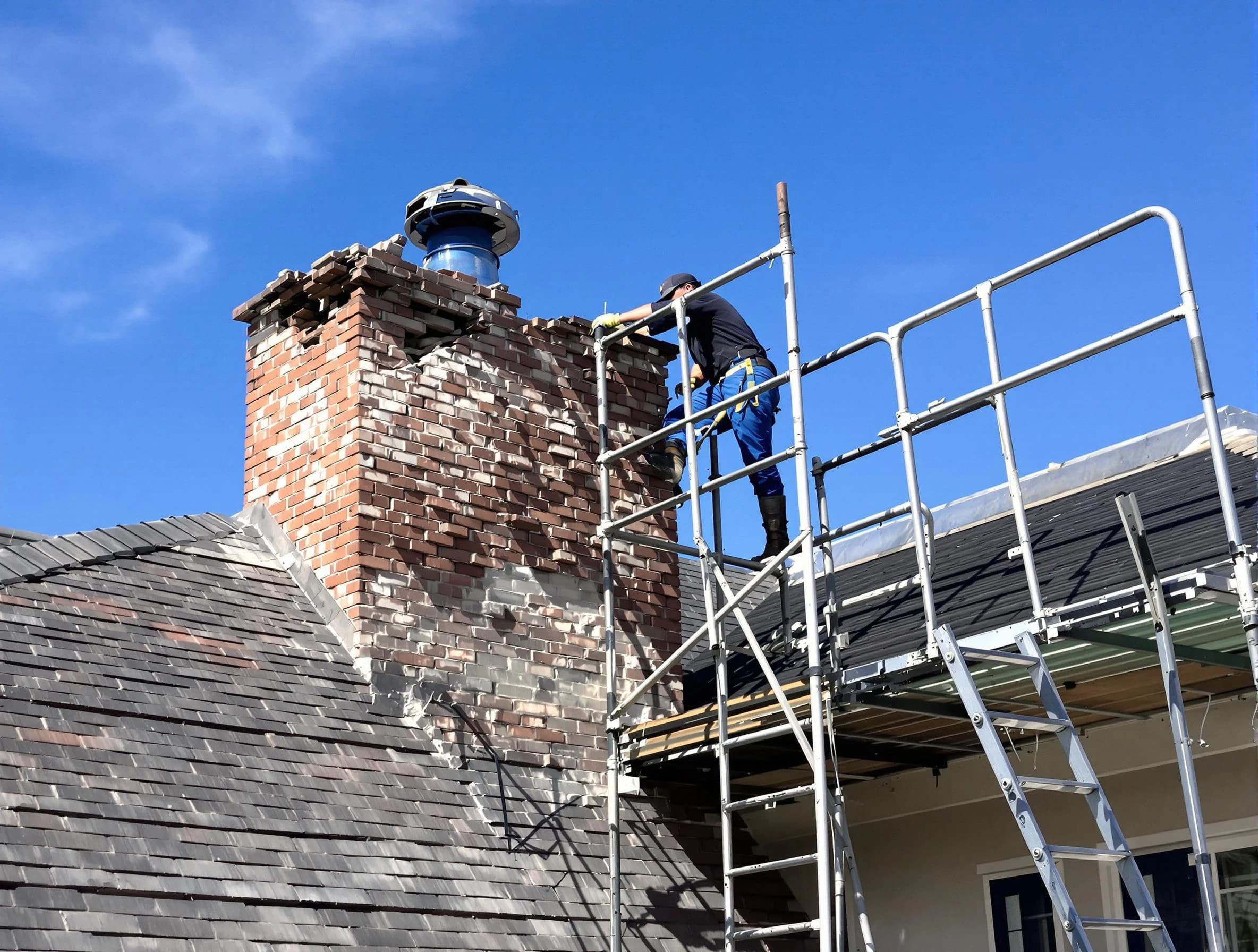 Rebuilding a chimney structure by Wilkinsburg Chimney Sweep in Wilkinsburg, PA