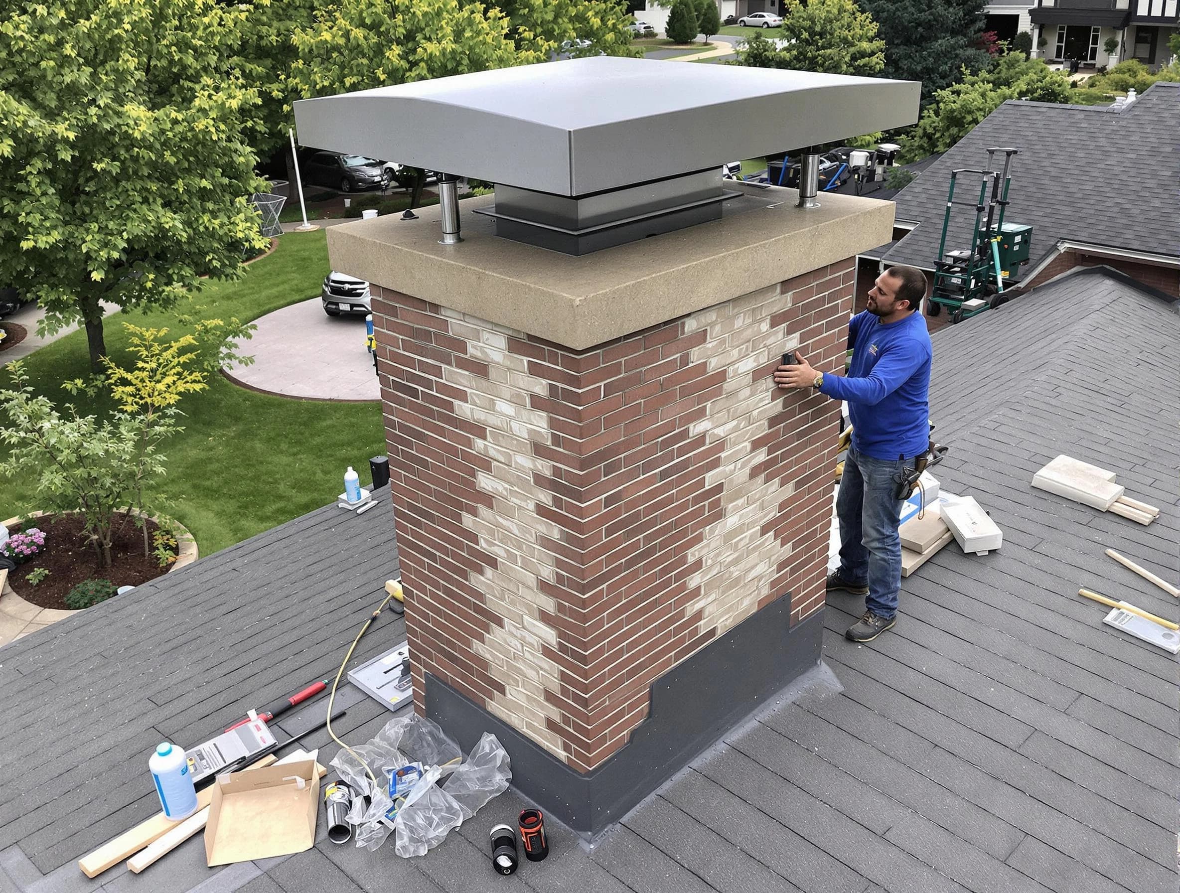 Wilkinsburg Chimney Sweep team working on a custom chimney remodel in Wilkinsburg, PA