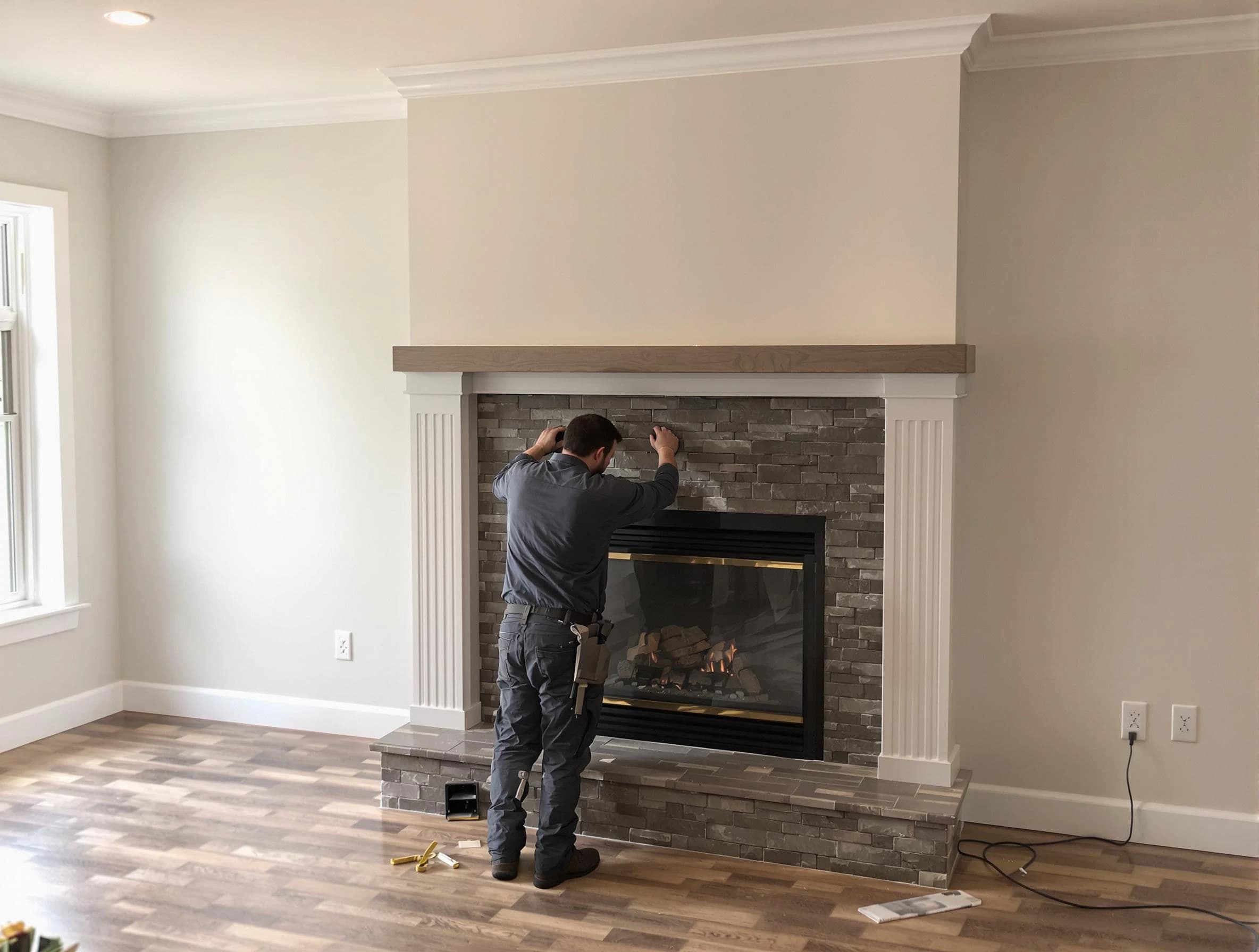 Wilkinsburg Chimney Sweep finishing a custom fireplace install in Wilkinsburg, PA