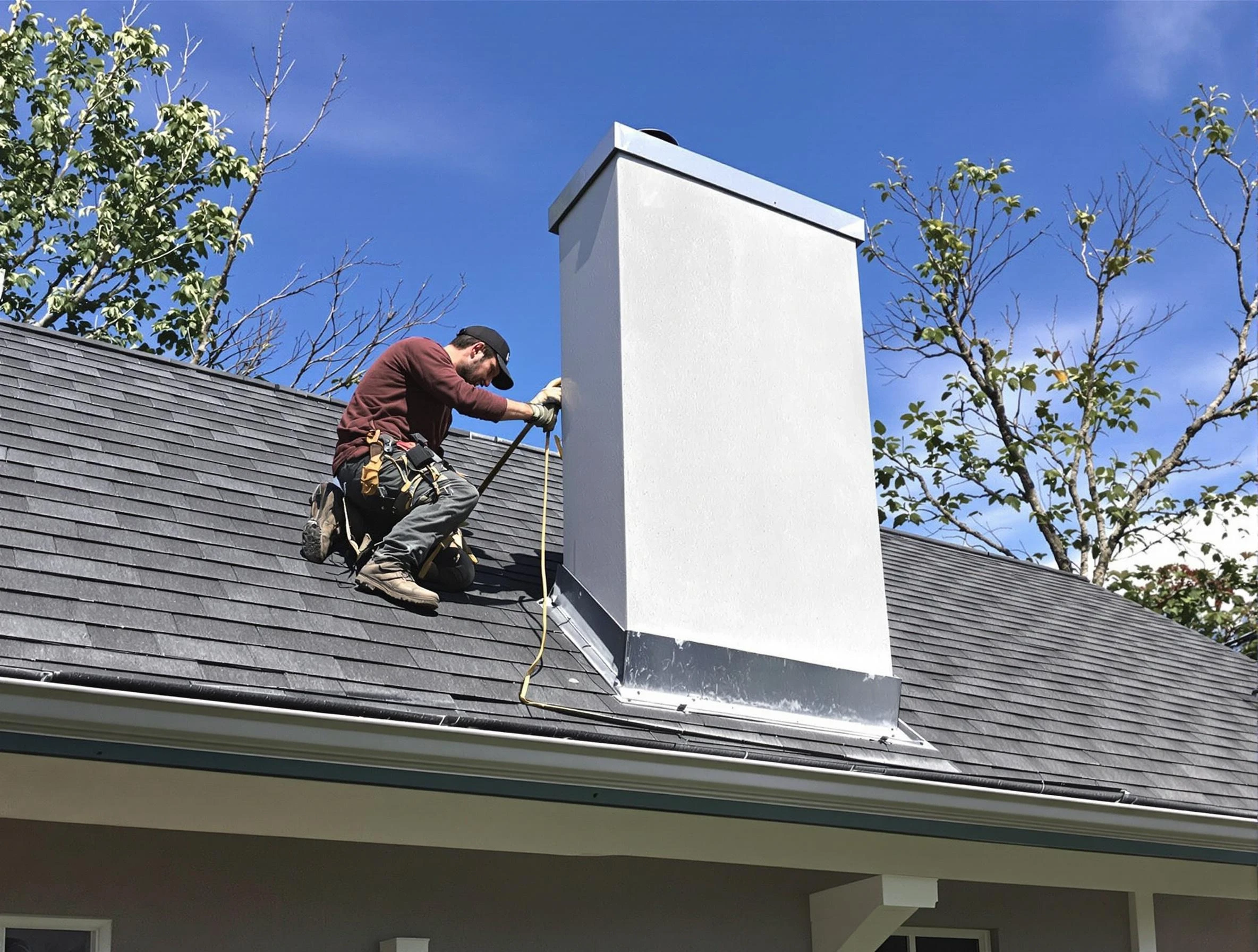Wilkinsburg Chimney Sweep team member finishing chimney construction in Wilkinsburg, PA